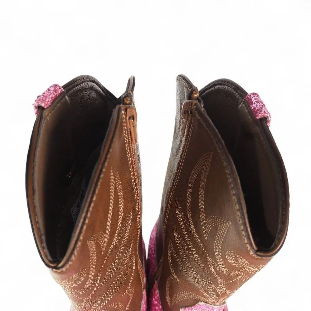 Rollda Sparkle Pink Glitter Faux Leather Western Cowboy Boots NZX38 Youth‎ 5